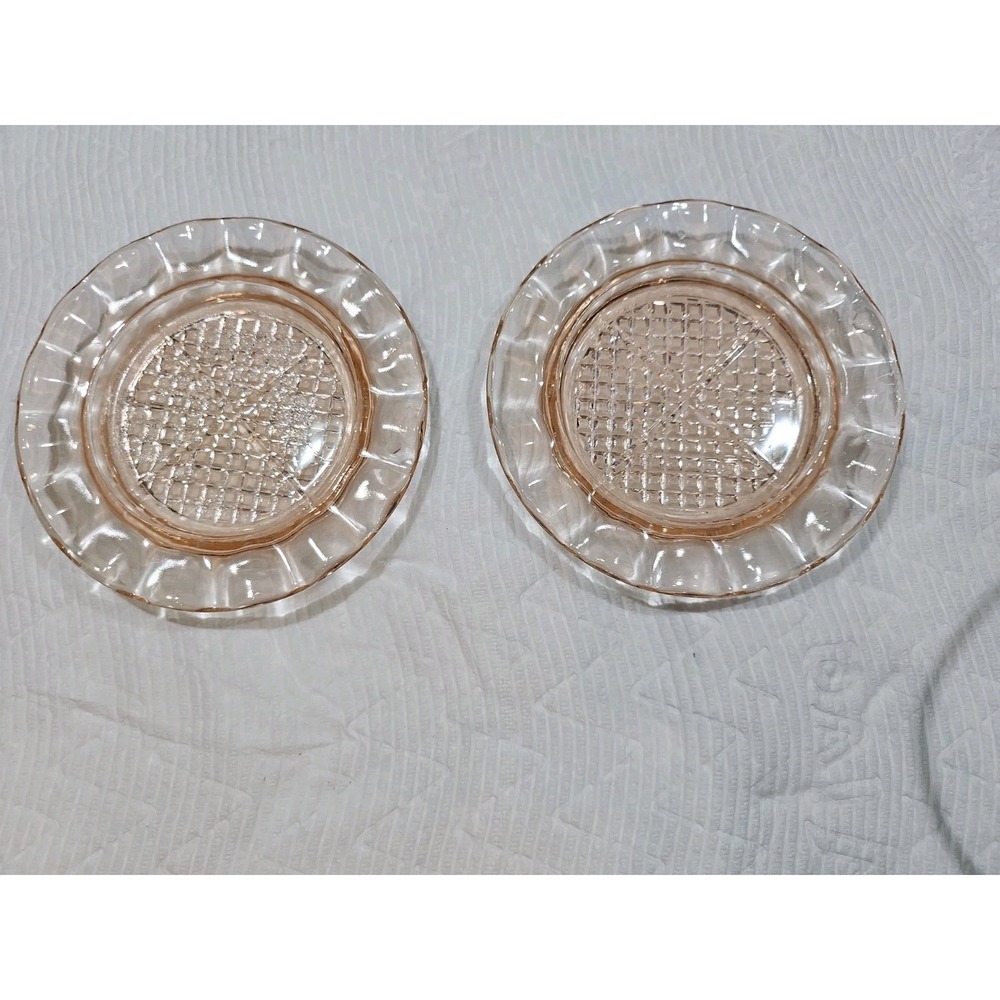 Two~Jeannette Homespun Pink Depression Glass 4" Coaster/Ashtray 1939-1949